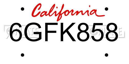 6GFK858 California License Plate