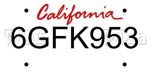 6GFK953 California License Plate
