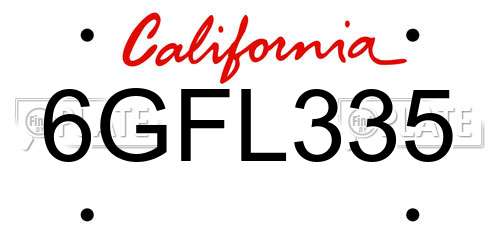 6GFL335 California License Plate