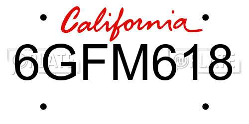 6GFM618 California License Plate