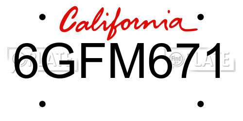 6GFM671 California License Plate