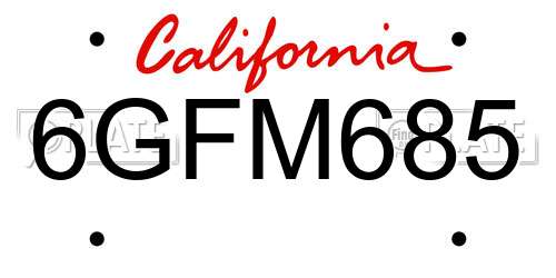 6GFM685 California License Plate