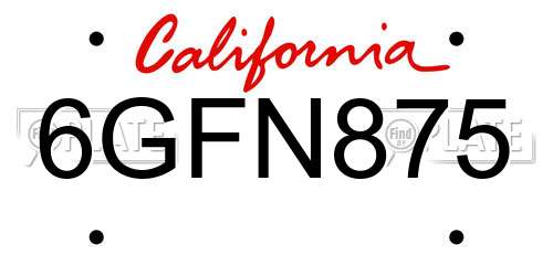 6GFN875 California License Plate