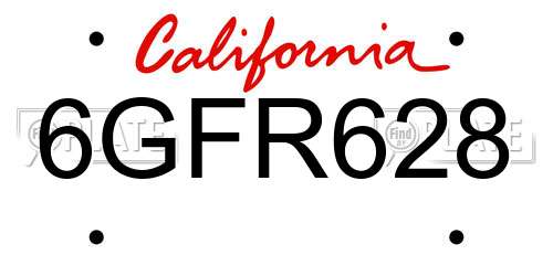 6GFR628 California License Plate