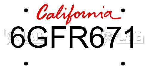 6GFR671 California License Plate