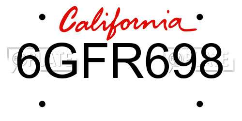 6GFR698 California License Plate