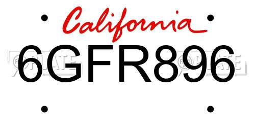 6GFR896 California License Plate