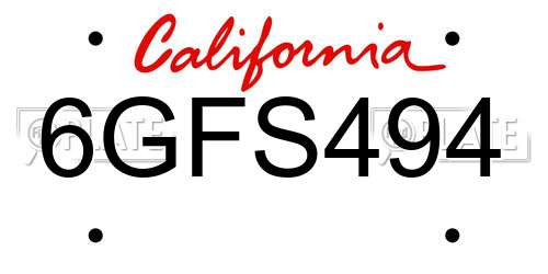 6GFS494 California License Plate