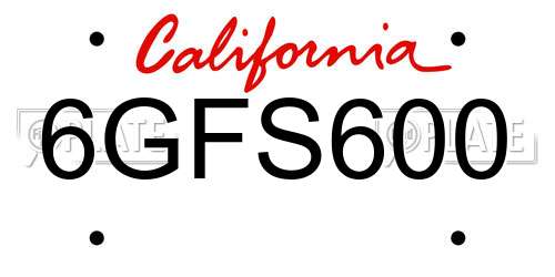 6GFS600 California License Plate
