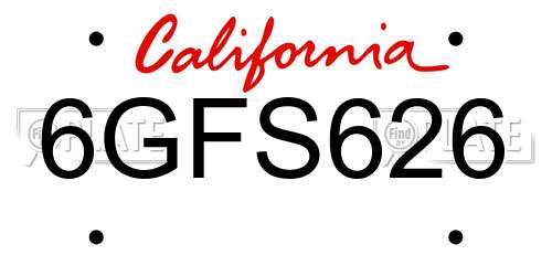 6GFS626 California License Plate