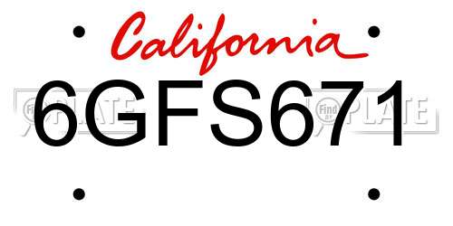 6GFS671 California License Plate