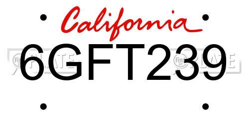 6GFT239 California License Plate