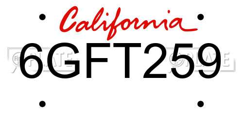 6GFT259 California License Plate