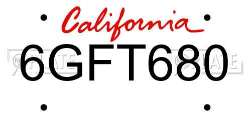 6GFT680 California License Plate