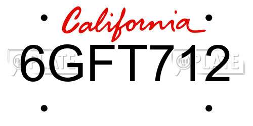 6GFT712 California License Plate