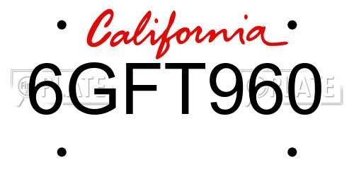 6GFT960 California License Plate