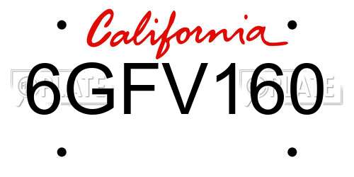 6GFV160 California License Plate