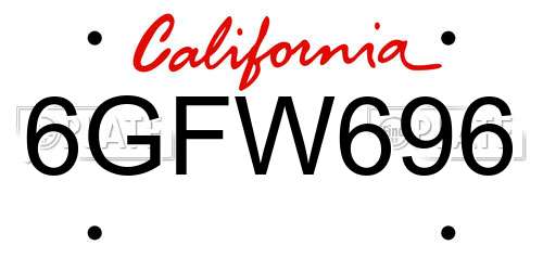 6GFW696 California License Plate