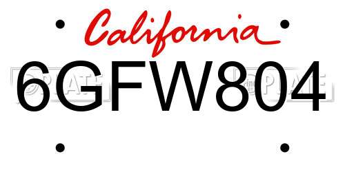 6GFW804 California License Plate