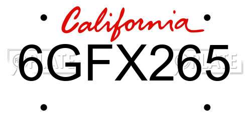 6GFX265 California License Plate