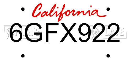 6GFX922 California License Plate