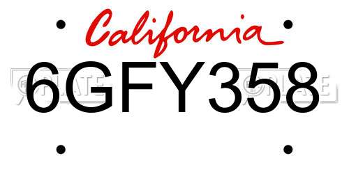 6GFY358 California License Plate