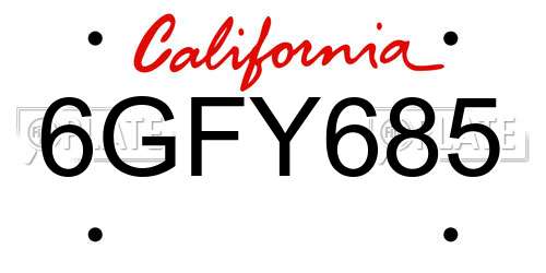 6GFY685 California License Plate