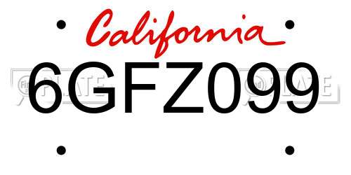 6GFZ099 California License Plate