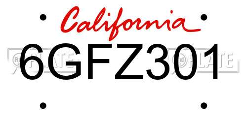 6GFZ301 California License Plate