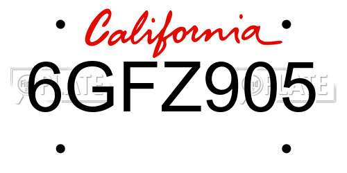 6GFZ905 California License Plate