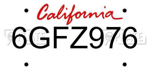 6GFZ976 California License Plate