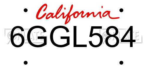 6GGL584 California License Plate