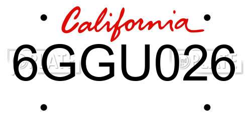 6GGU026 California License Plate