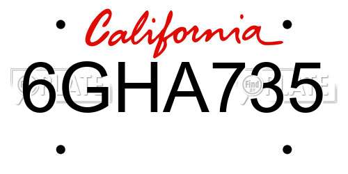 6GHA735 California License Plate