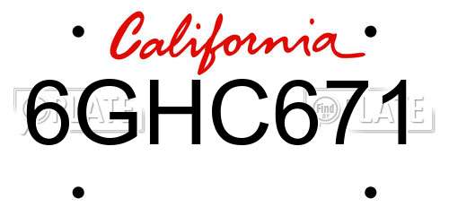 6GHC671 California License Plate