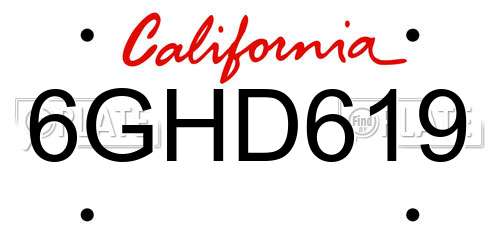 6GHD619 California License Plate