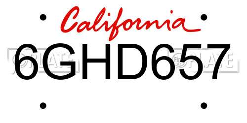 6GHD657 California License Plate