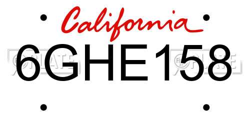 6GHE158 California License Plate