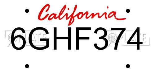 6GHF374 California License Plate