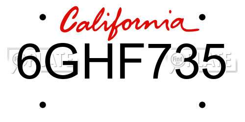 6GHF735 California License Plate