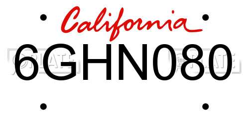 6GHN080 California License Plate