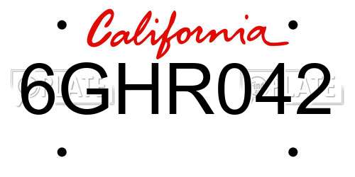 6GHR042 California License Plate