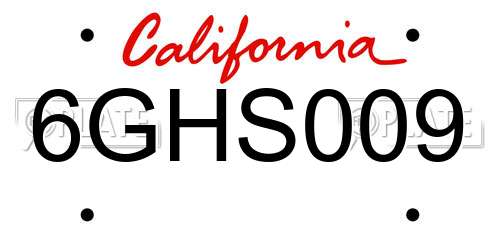 6GHS009 California License Plate