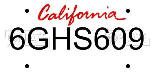6GHS609 California License Plate