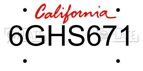 6GHS671 California License Plate