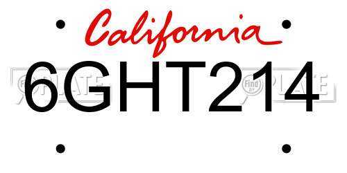 6GHT214 California License Plate