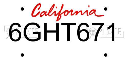 6GHT671 California License Plate