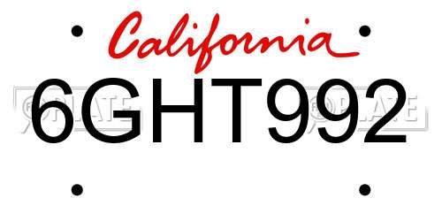 6GHT992 California License Plate