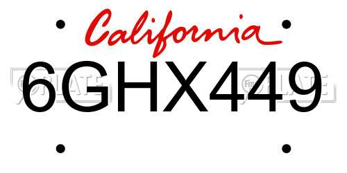6GHX449 California License Plate