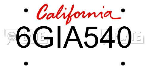 6GIA540 California License Plate